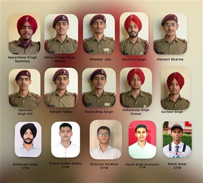 महाराजा रणजीत सिंह प्रिपरेटरी इंस्टीट्यूट के 15 कैडेटों ने एन.डी.ए. और टी.ई.एस. कोर्सों के लिए एस.एस.बी. इंटरव्यू पास किए