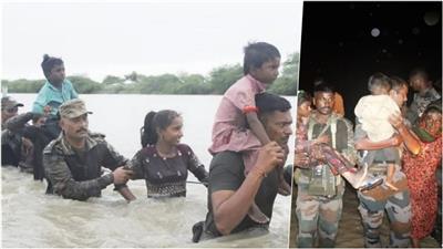 भारी बारिश और बाढ़ के बीच भारतीय सेना का रेस्क्यू ऑपरेशन, सुरक्षित निकाले गए 27 ग्रामीण
