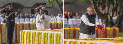गांधी जयंती पर राष्ट्रपति मुर्मु एवं उपराष्ट्रपति राधाकृष्णन ने पुष्पांजलि अर्पित की, पूर्व प्रधानमंत्री लाल बहादुर को किया नमन